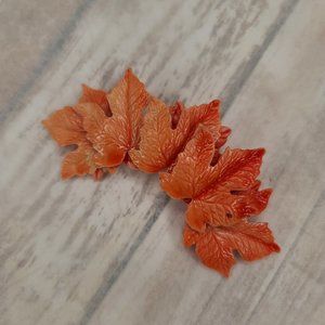 Vintage layered maple leaf pin brooch in light orange. 1960s Pinup Retro
